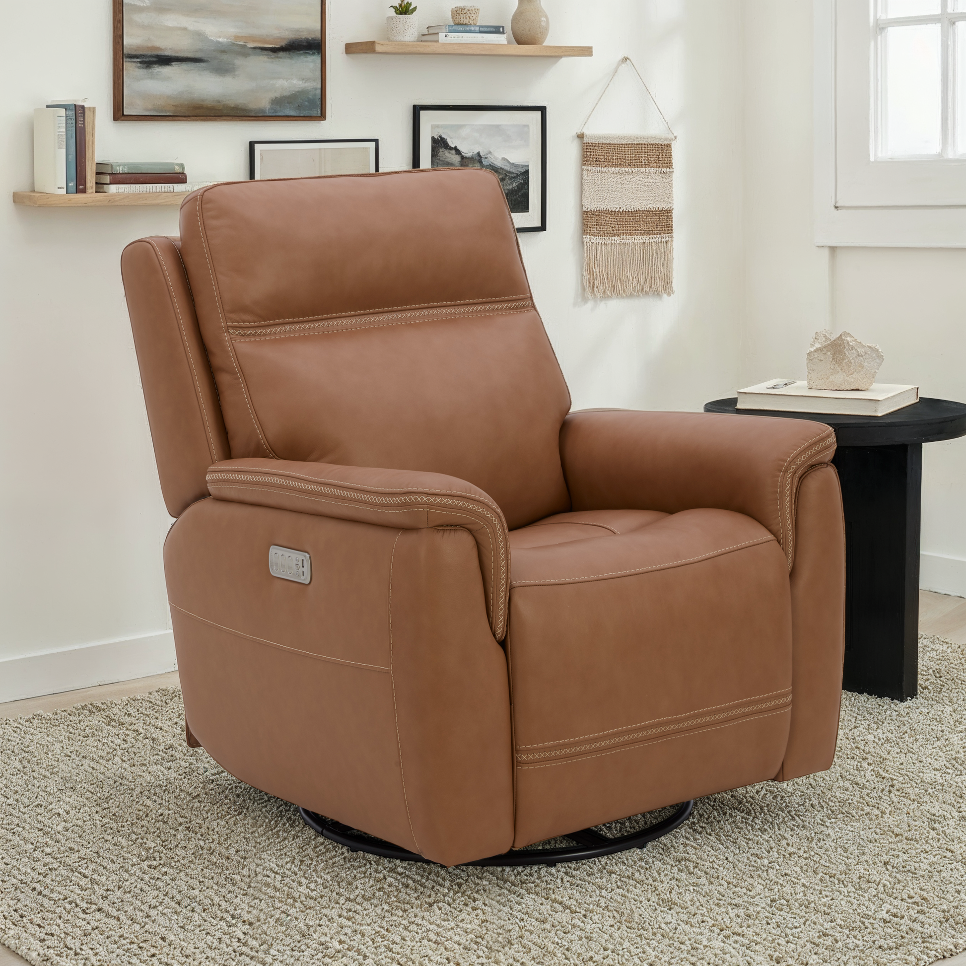 Flexsteel Sawyer Swivel Glider with Power Headrest, Lumbar, Heat & Massage