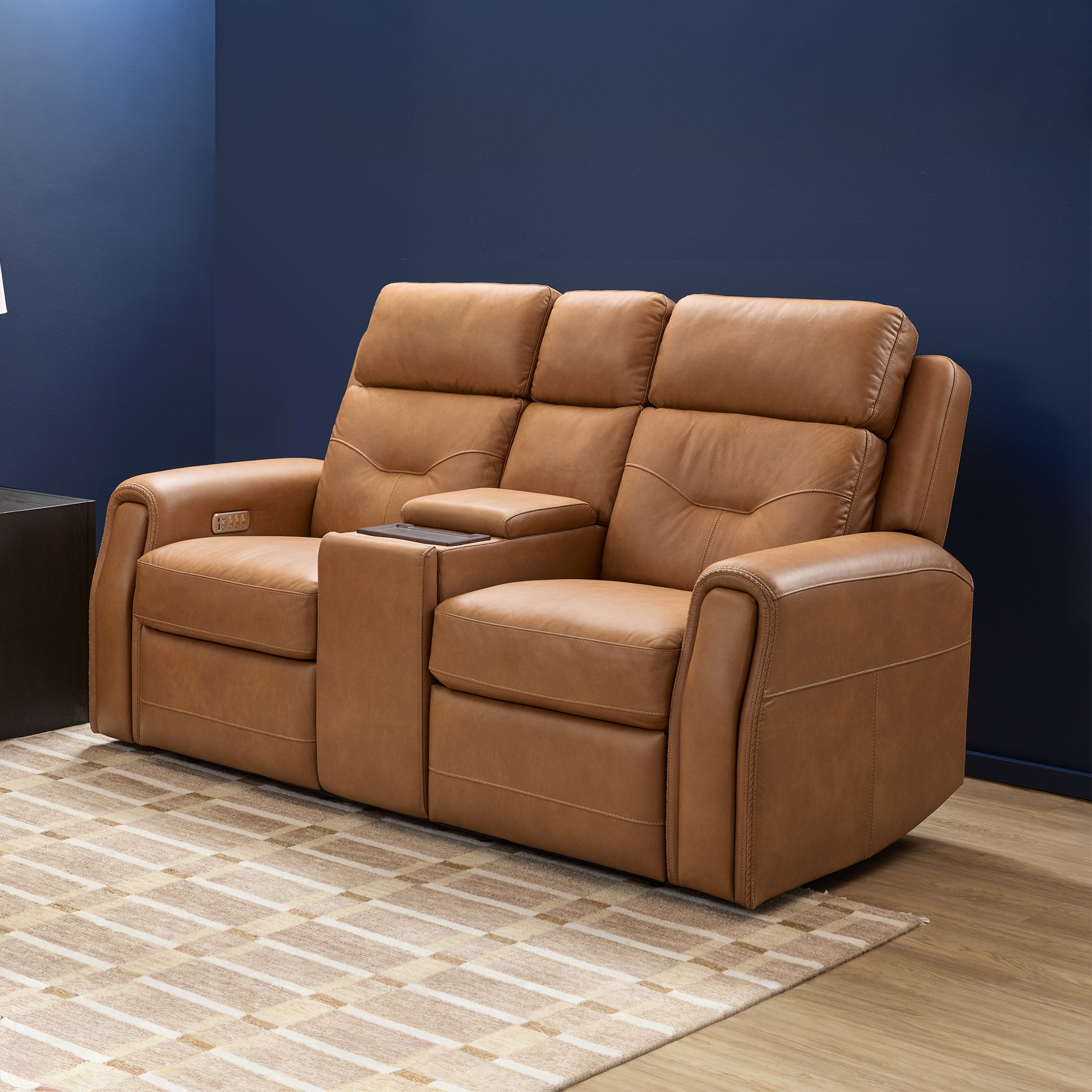 Flexsteel Felix Power Reclining Loveseat with Console, Power Headrest, Lumbar, Heat & Massage