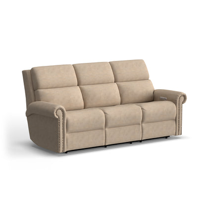 Flexsteel Bernard Power Reclining Sofa with Console, Power Headrest, & Lumbar