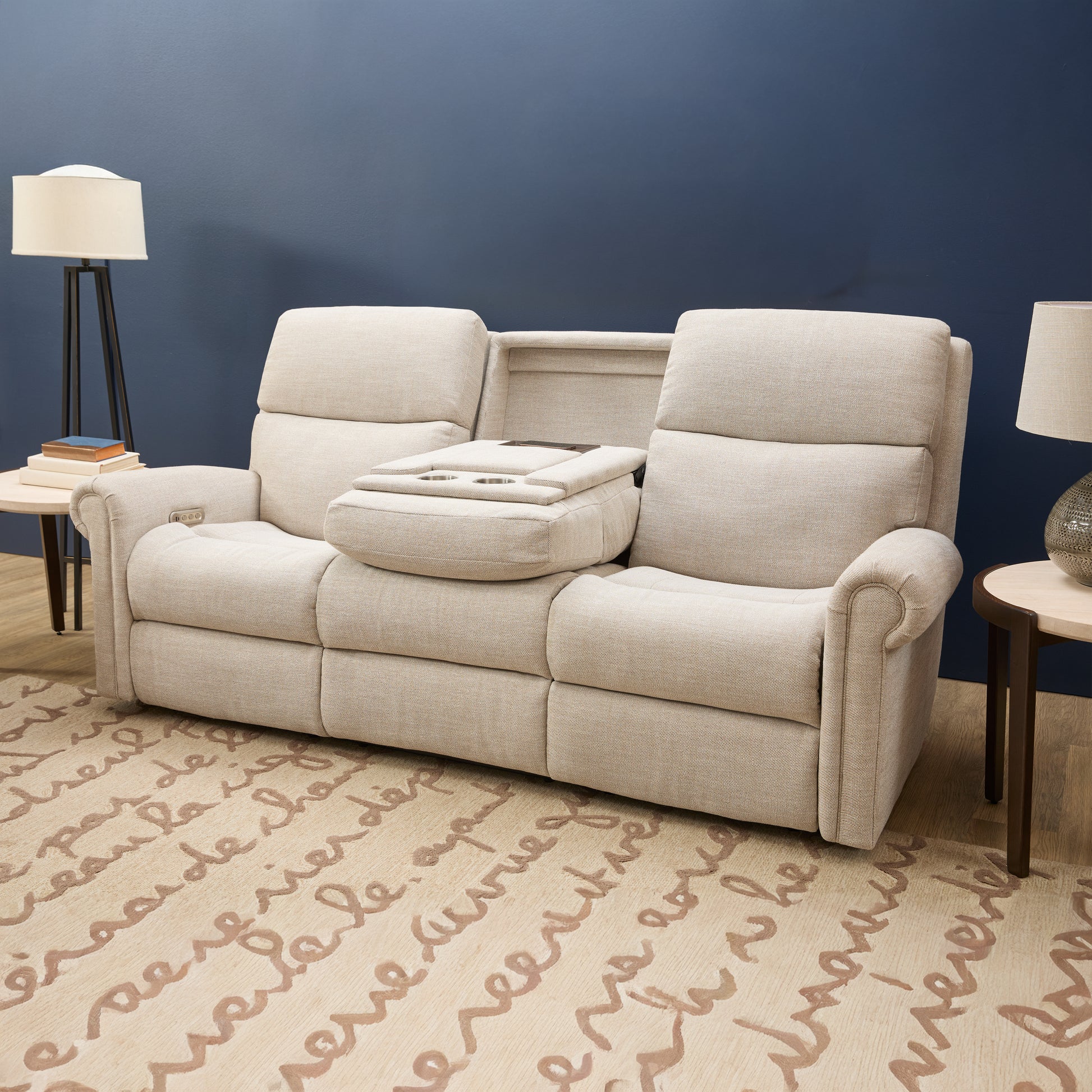 Flexsteel Bernard Power Reclining Sofa with Console, Power Headrest, & Lumbar