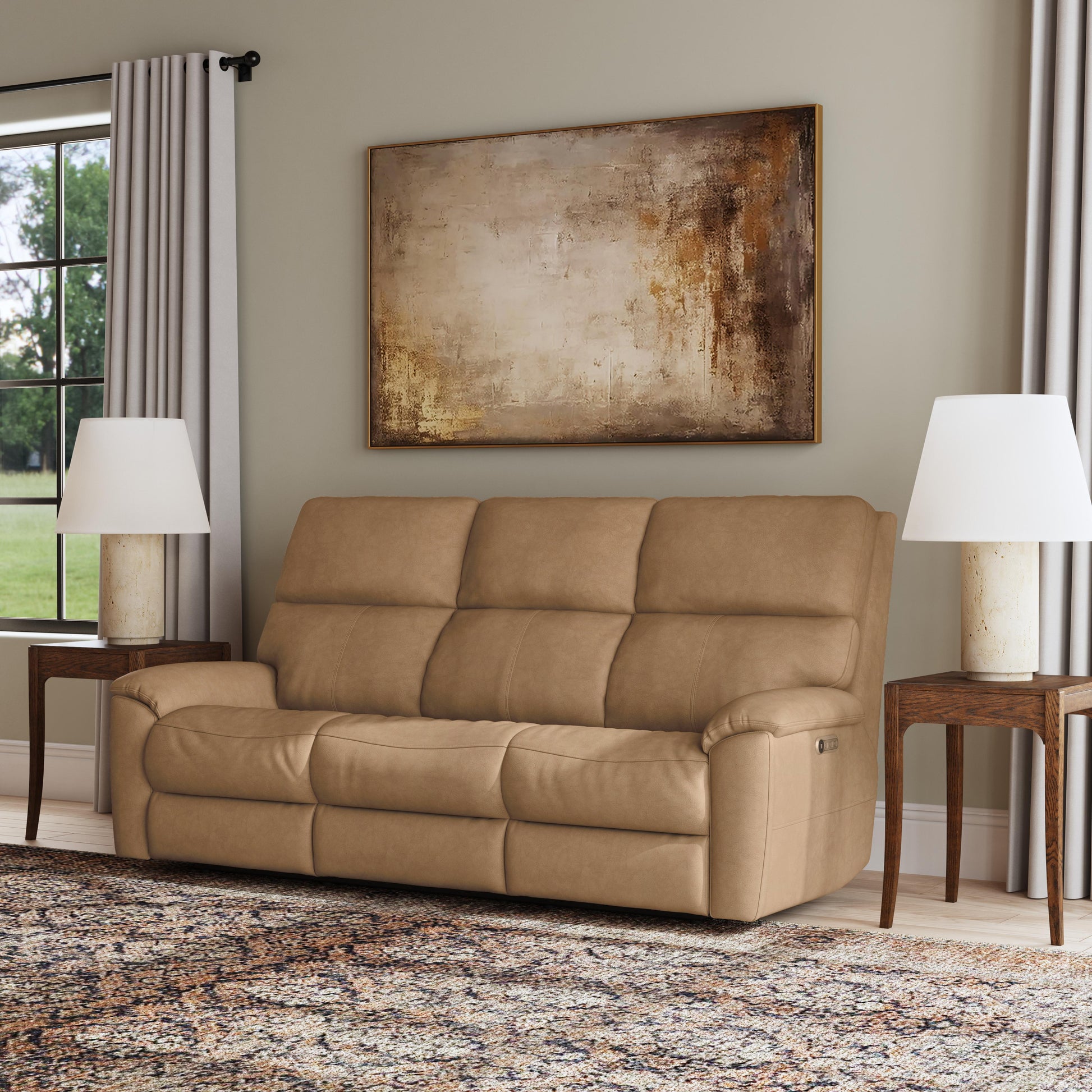 Flexsteel Porter Power Reclining Sofa with Console, Power Headrest, & Lumbar