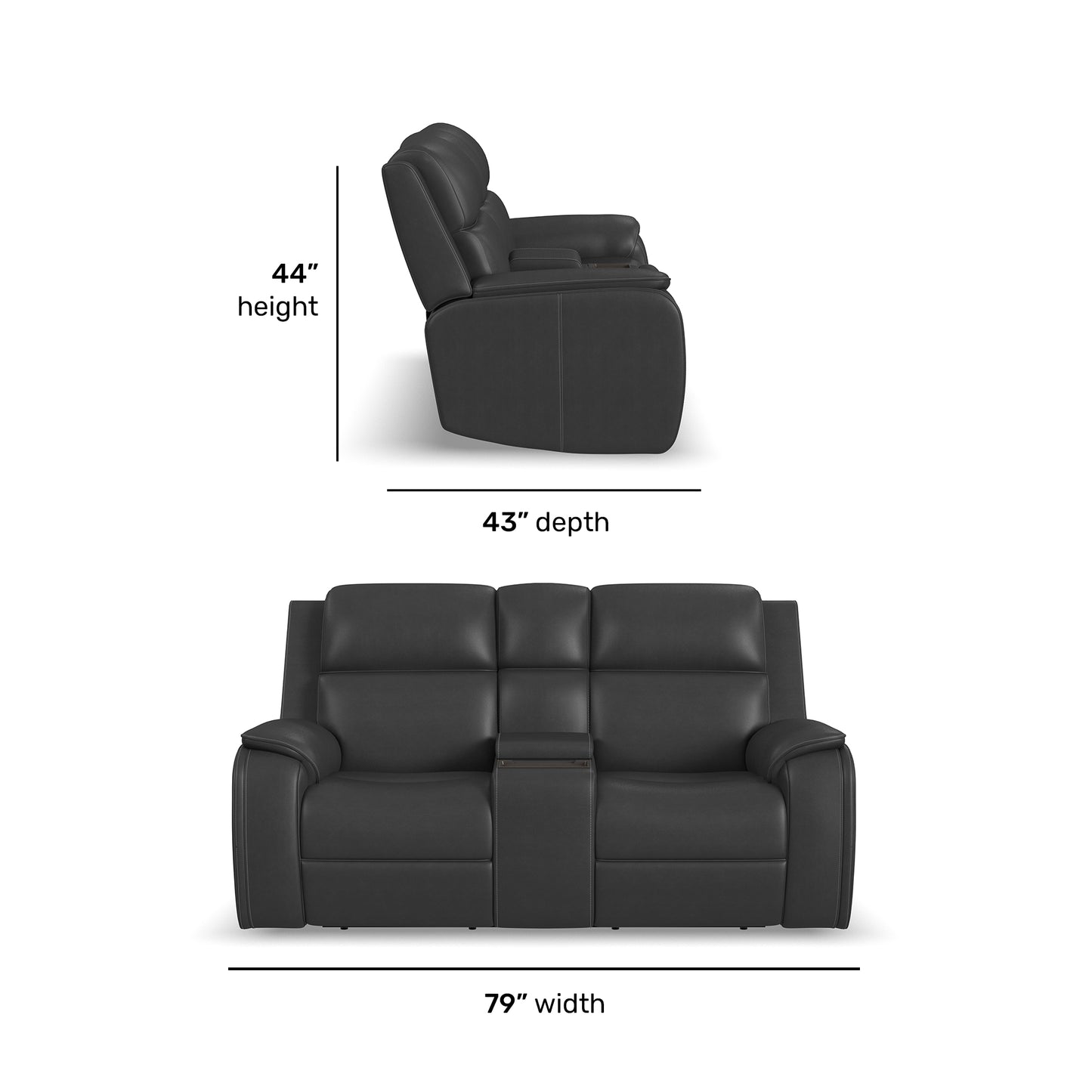 Flexsteel Ziggy Leather Power Reclining Loveseat with Console, Power Headrest, Lumbar, Heat & Massage