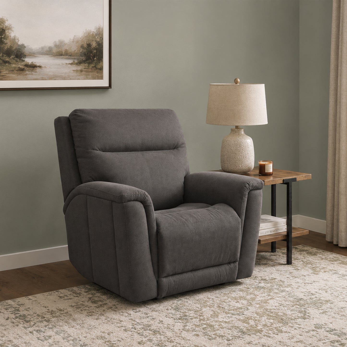 Flexsteel Gable Power Recliner w/ Power Headrest & Lumbar, Heat & Massage