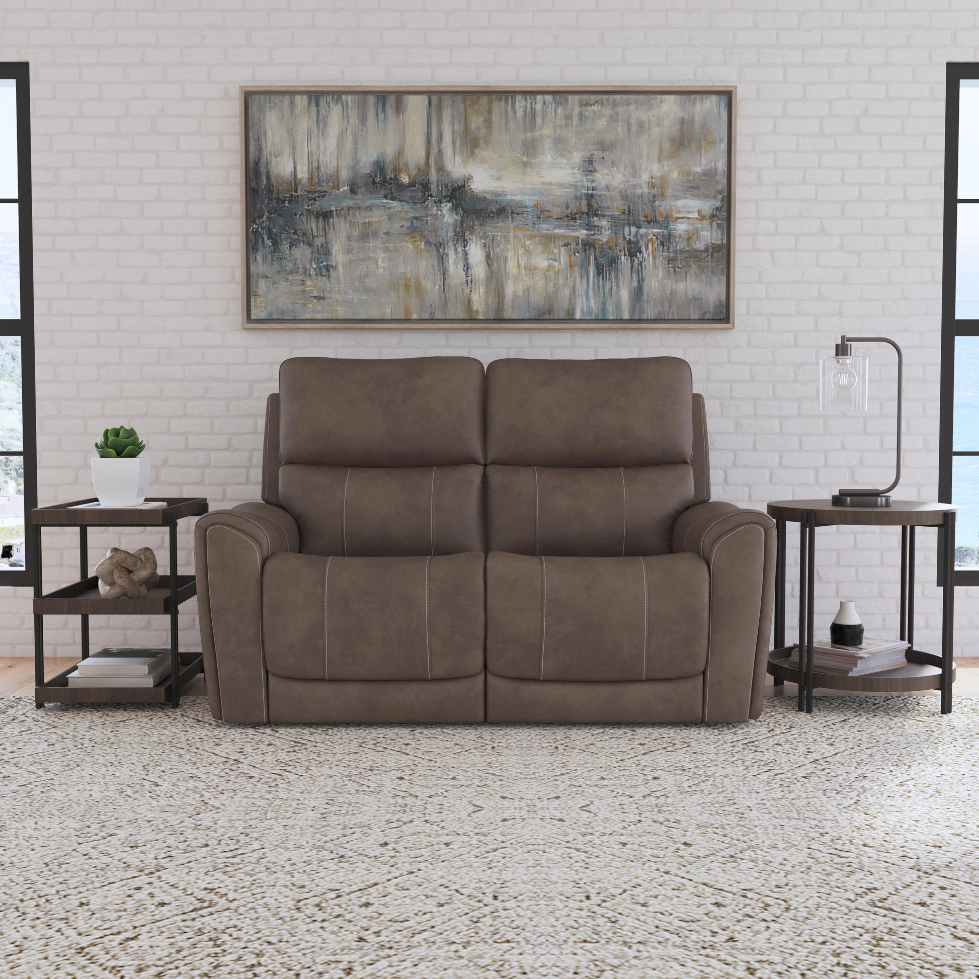 Flexsteel Carter Power Reclining Loveseat with Power Headrests & Lumbar
