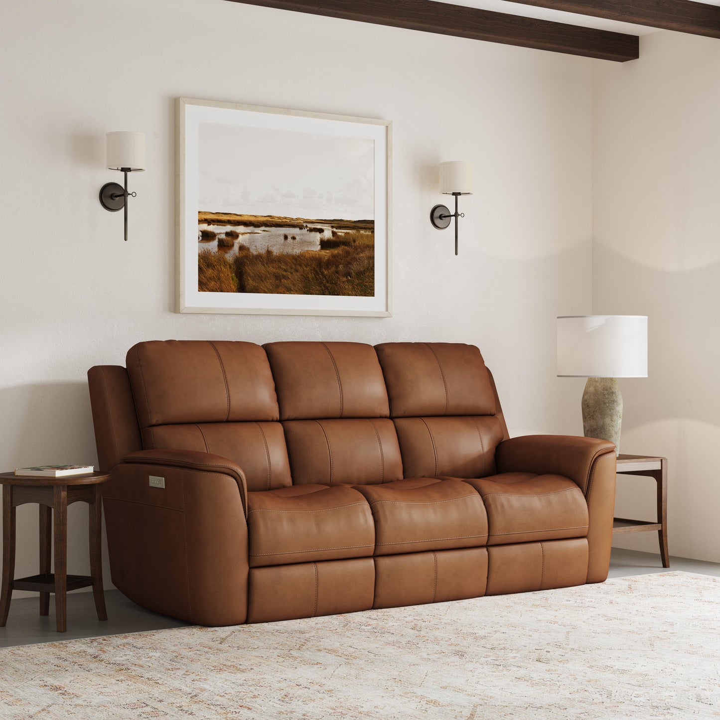 Flexsteel Henry Leather Power Reclining Sofa with Power Headrests & Lumbar