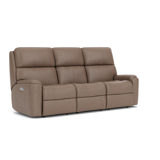 Rio Leather Power Reclining Sofa with Power Headrests - Driftwood