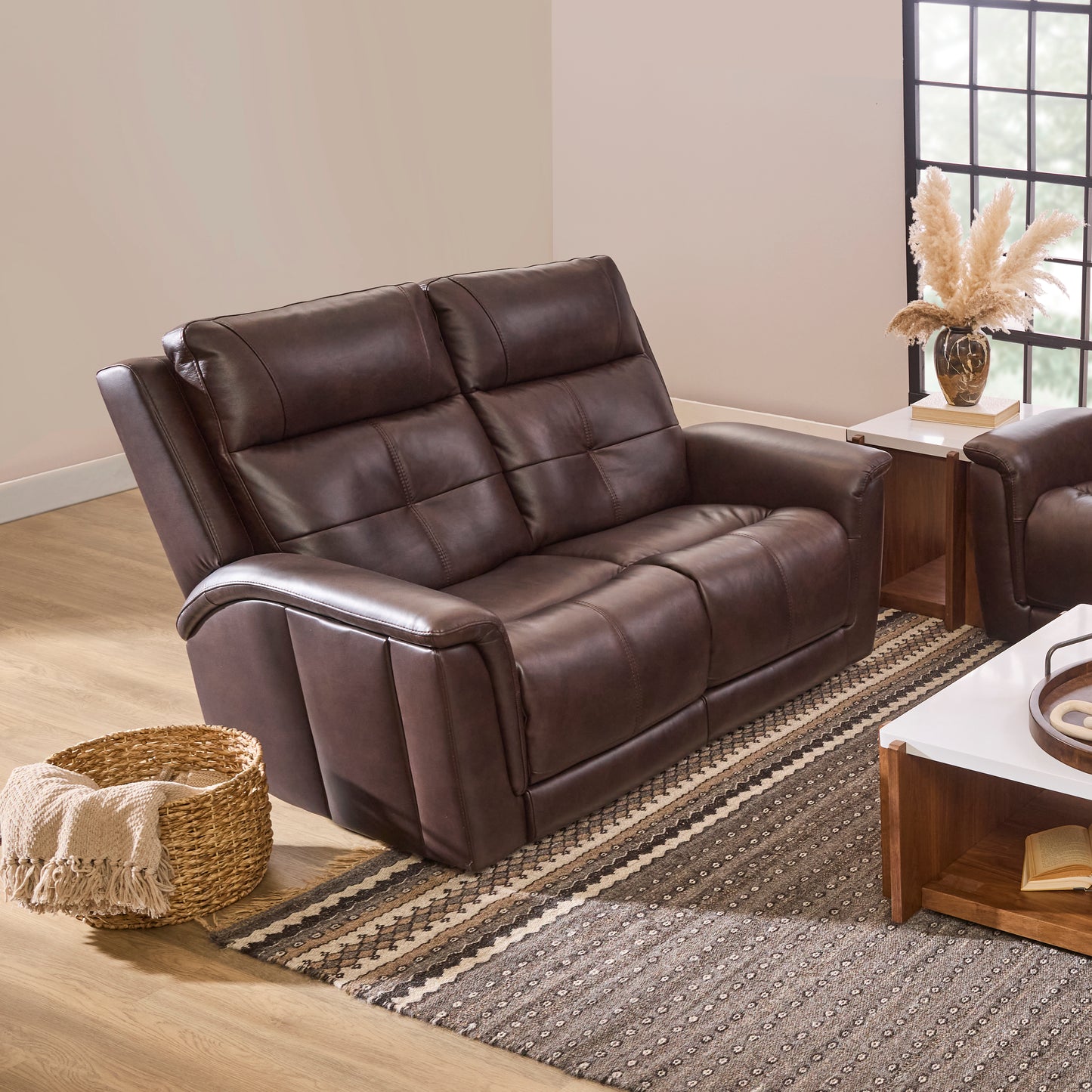 Flexsteel Ranger Leather Power Reclining Loveseat with Power Headrest, Lumbar, Heat & Massage