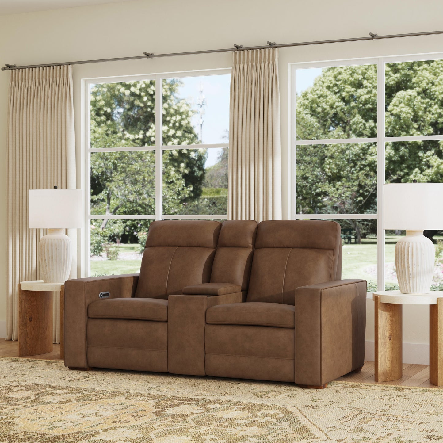 Flexsteel Dutch Power Reclining Loveseat with Console, Power Headrest & Lumbar