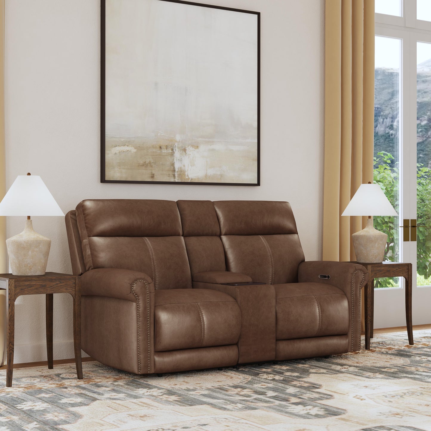 Flexsteel Alexander Power Reclining Loveseat with Console, Power Headrest & Lumbar