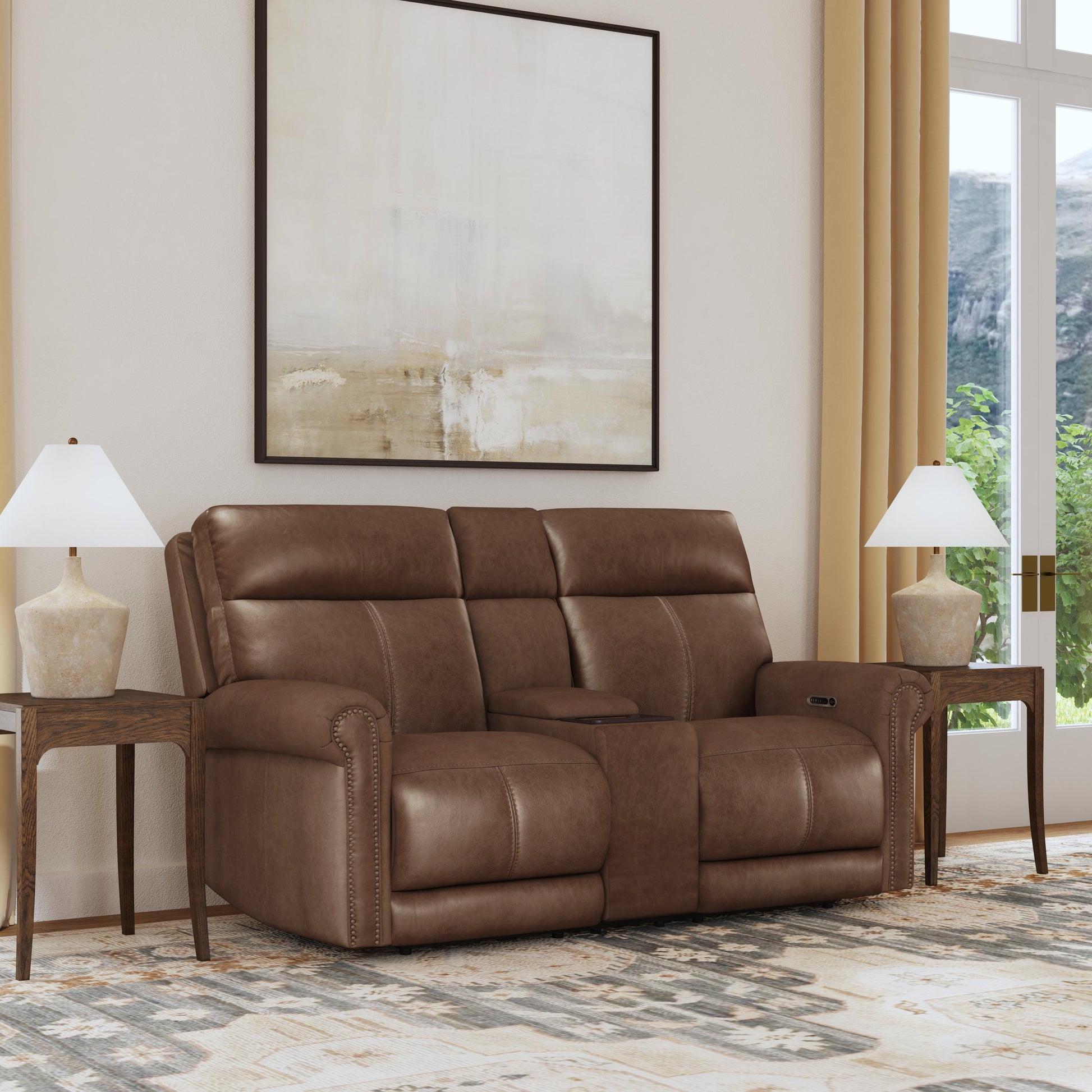 Flexsteel Alexander Power Reclining Loveseat with Console, Power Headrest & Lumbar