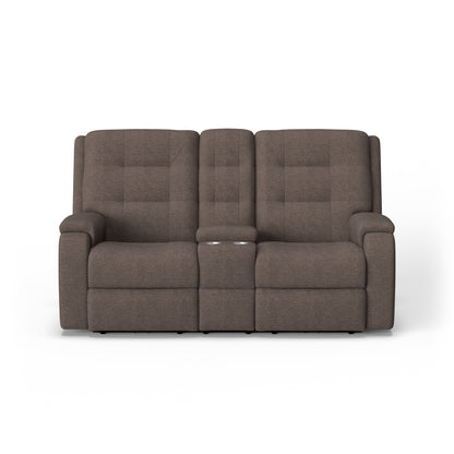 Flexsteel Arlo Power Reclining Loveseat with Console, Power Headrest & Lumbar