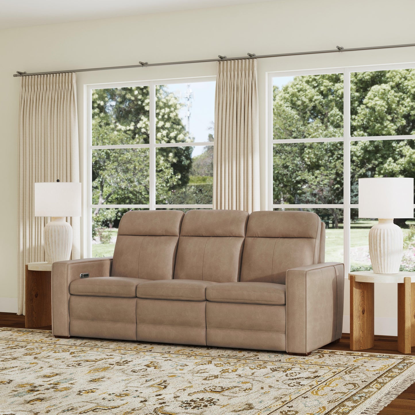 Flexsteel Dutch Power Reclining Sofa with Console, Power Headrest, & Lumbar
