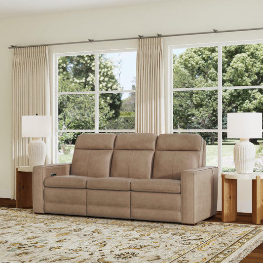 Flexsteel Dutch Leather Power Reclining Sofa with Console, Power Headrest, & Lumbar