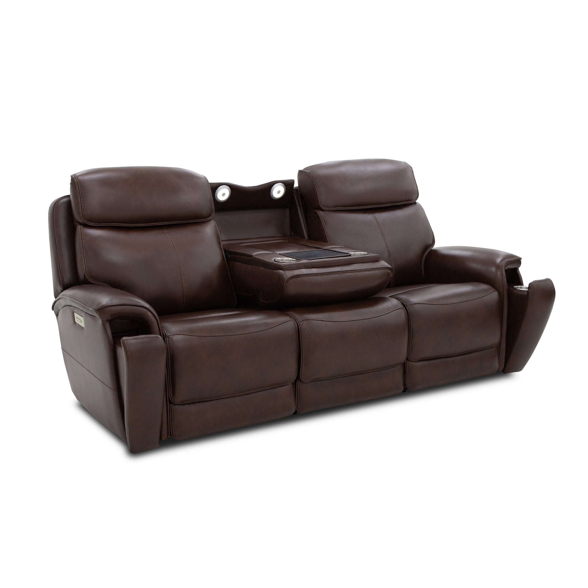 Flexsteel Walker Power Reclining Sofa w/ Console, Power Headrest & Lumbar