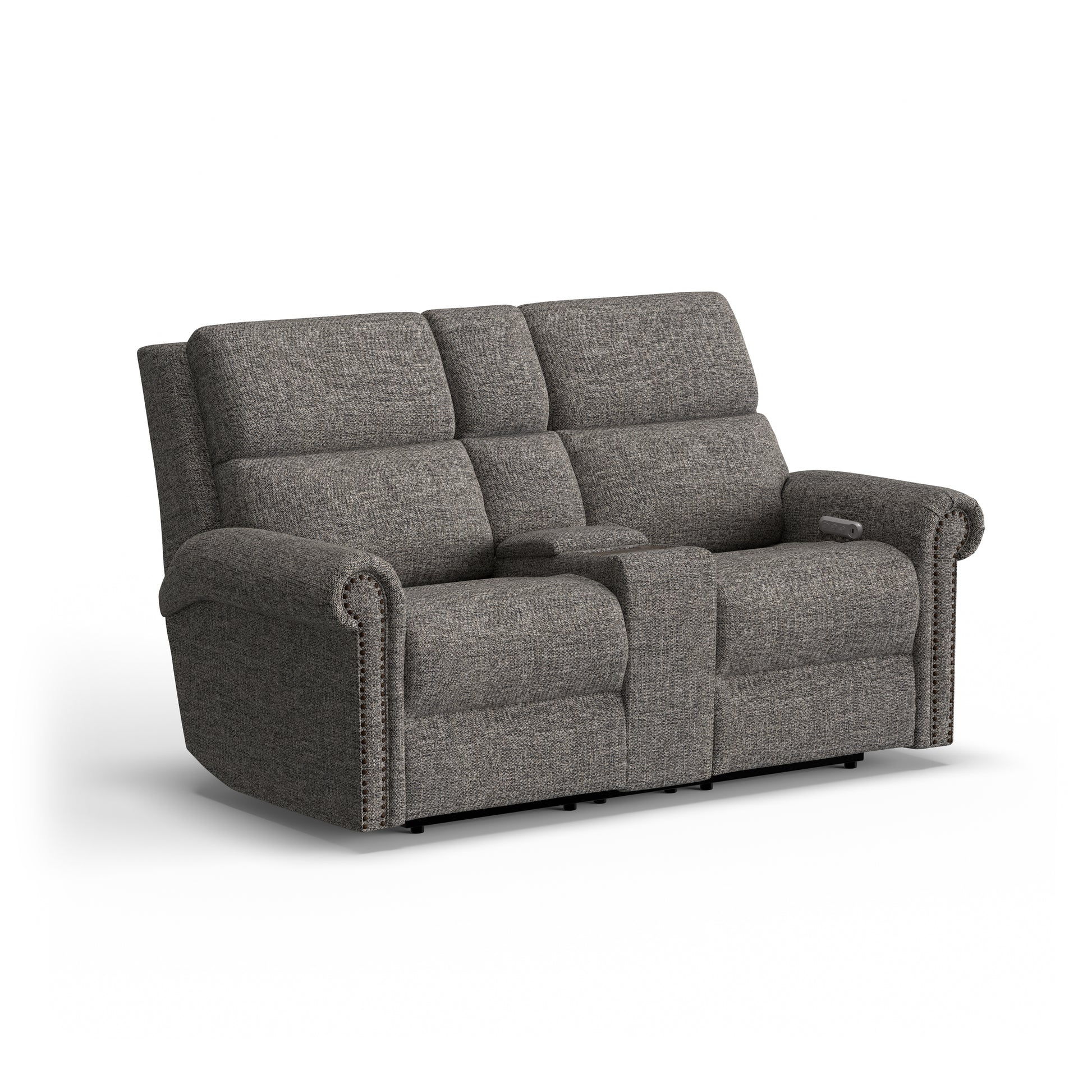 Flexsteel Bernard Power Reclining Loveseat with Console, Power Headrest, & Lumbar