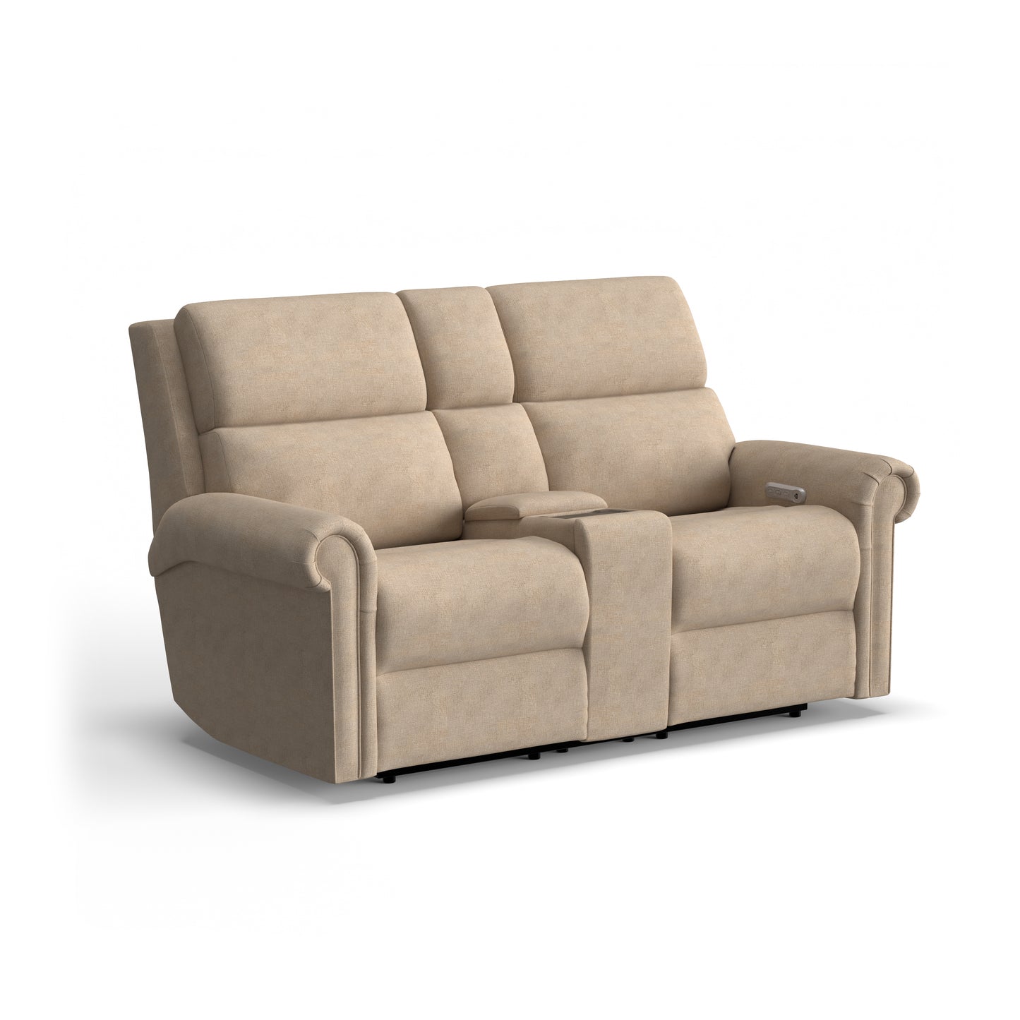 Flexsteel Bernard Power Reclining Loveseat with Console, Power Headrest, & Lumbar