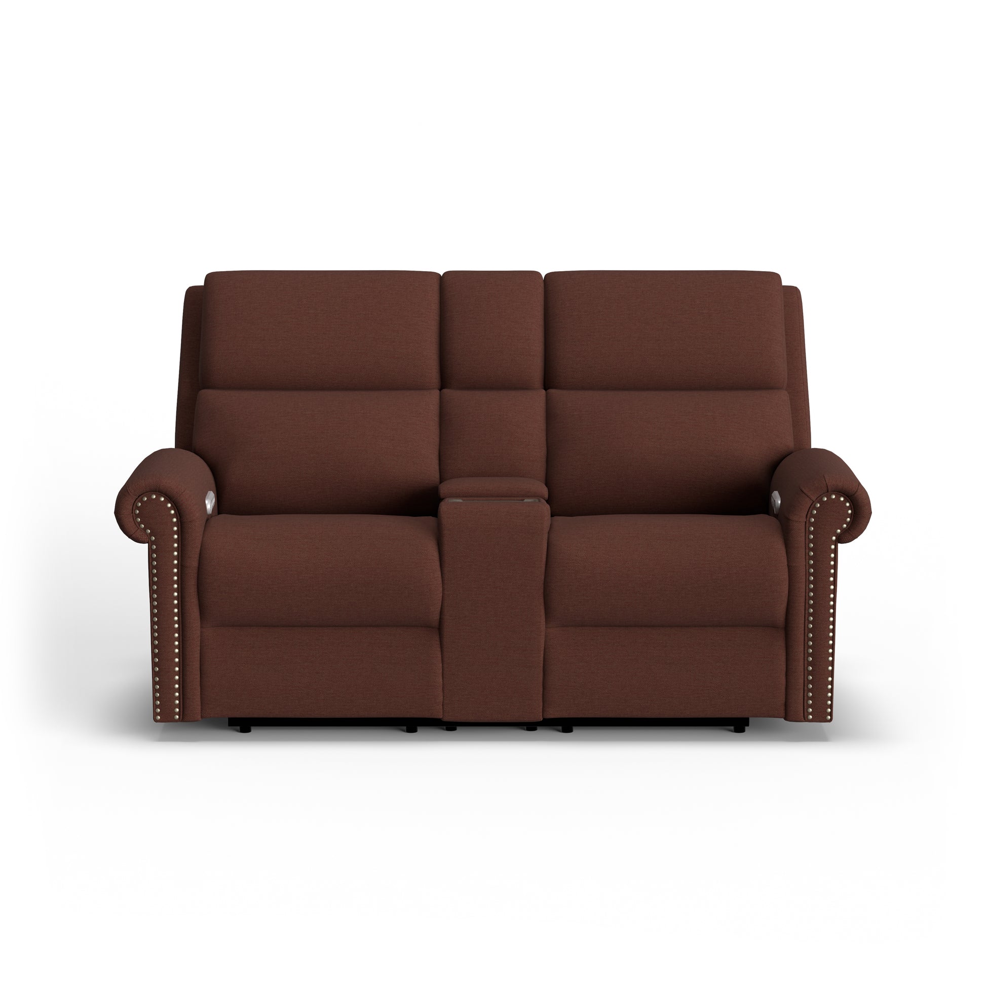 Flexsteel Bernard Power Reclining Loveseat with Console, Power Headrest, & Lumbar