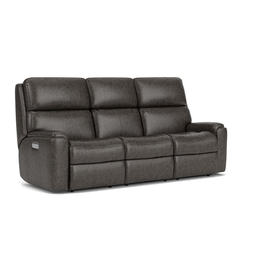 Rio Leather Power Reclining Sofa with Power Headrests - Smoke