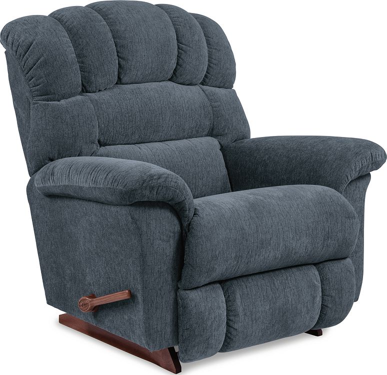 A brown upholstered Randell Recliner chair with a high back, wide arms, and a wooden base.