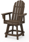 A kona Adirondack-style counter and swivel chair with  arms designed for outdoor use.