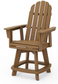 A natural Adirondack-style counter and swivel chair with  arms designed for outdoor use.