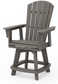 A driftwood Adirondack-style counter and swivel chair with curved back and arms, designed for outdoor use.