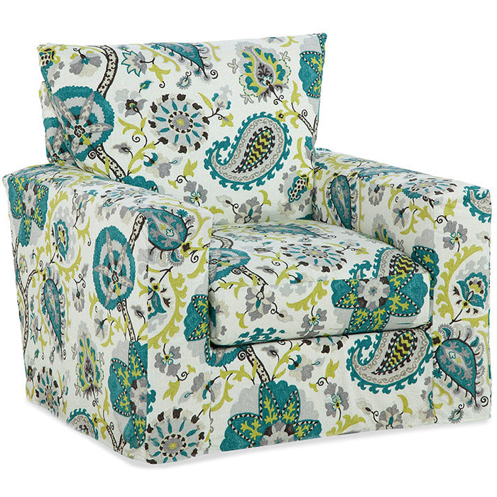 Patterned armchair with paisley design on a white background