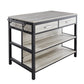 kitchen island with wooden top and shelves on a white background