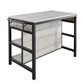 Wooden kitchen island with metal frame on a white background