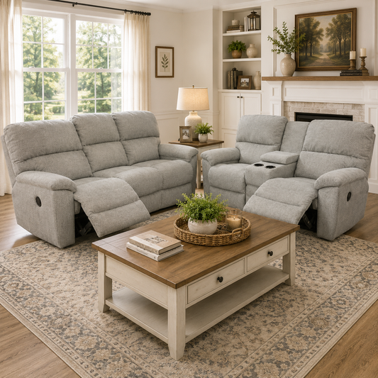 Brooks Reclining Sofa and Loveseat with Console