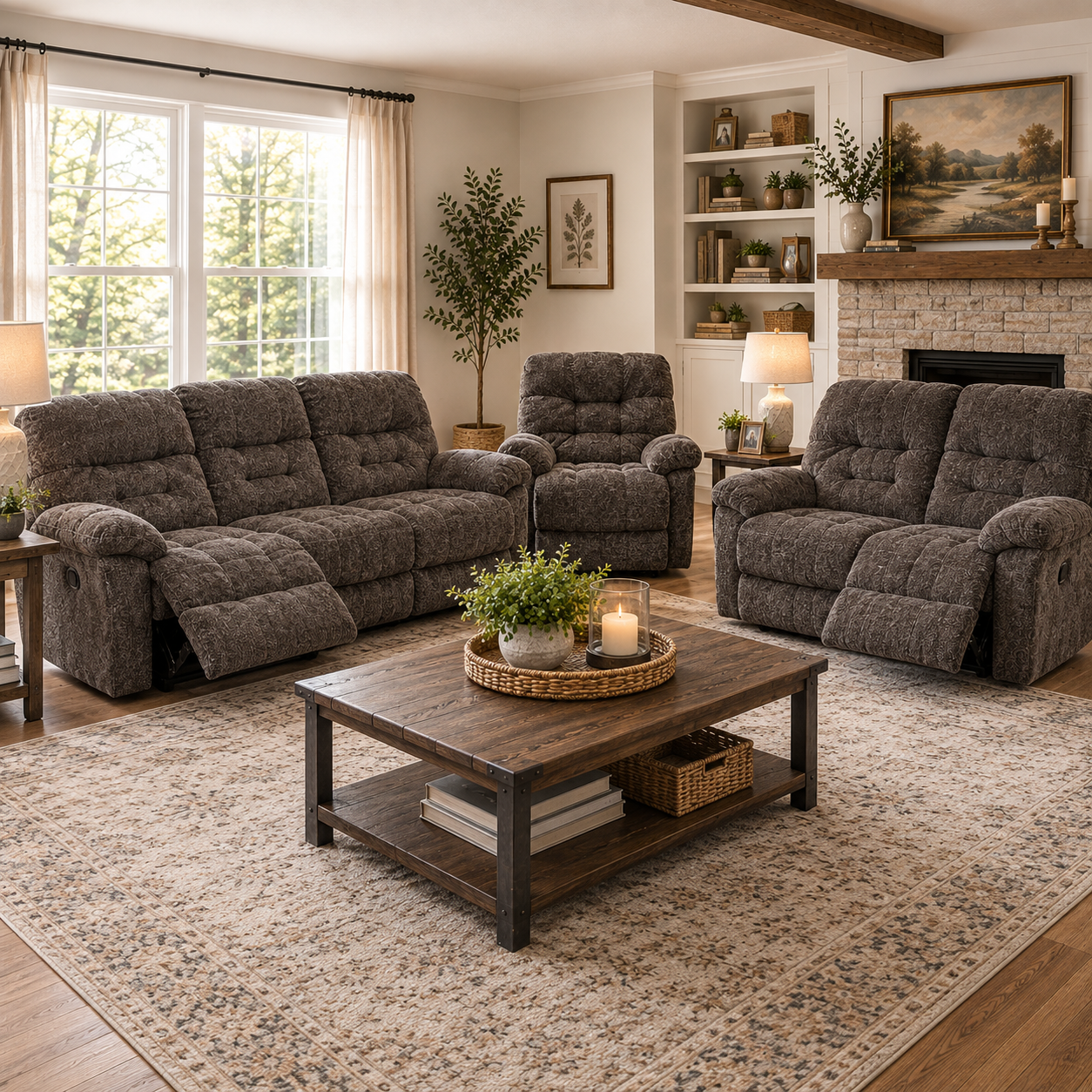 Everlasting Reclining Sofa and Loveseat with Brosmer Recliner