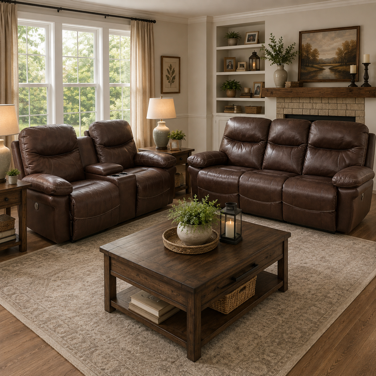 Leya Power Leather Reclining Sofa and Rocking Loveseat Set