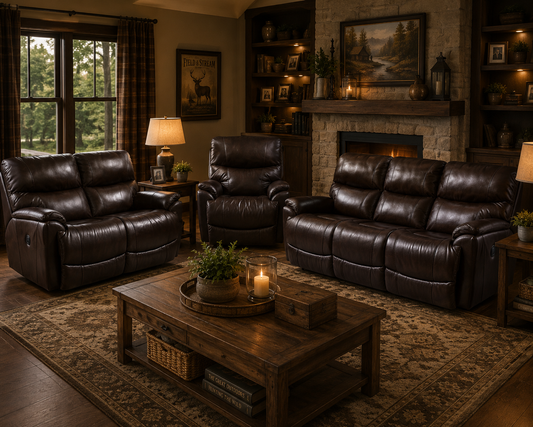 Trouper Leather Reclining Sofa, Loveseat, and Recliner
