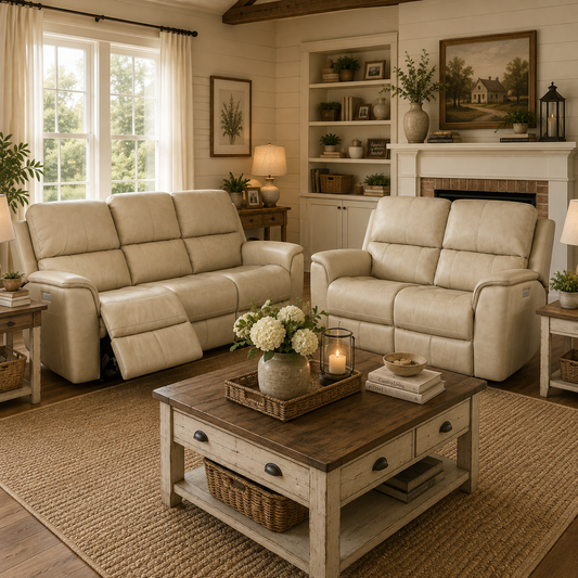 Henry Leather Power Reclining Sofa and Loveseat with Power Headrest and Lumbar