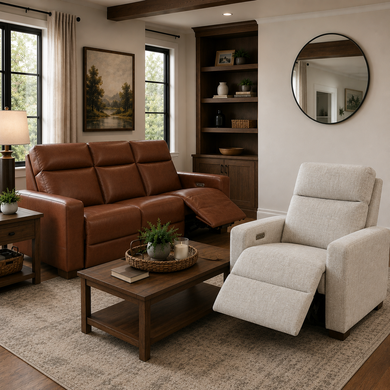 Acadia Leather Power Reclining Sofa and Recliner w/Headrest