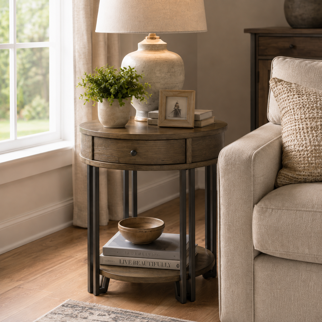 Saddletree Round Chairside Table