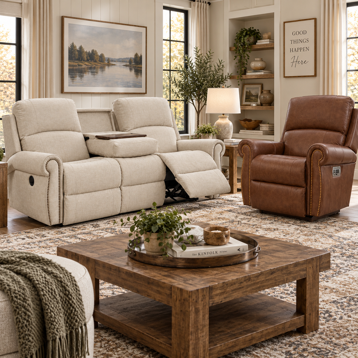 Dutton Reclining Sofa w/Drop Down and Rocking Recliner