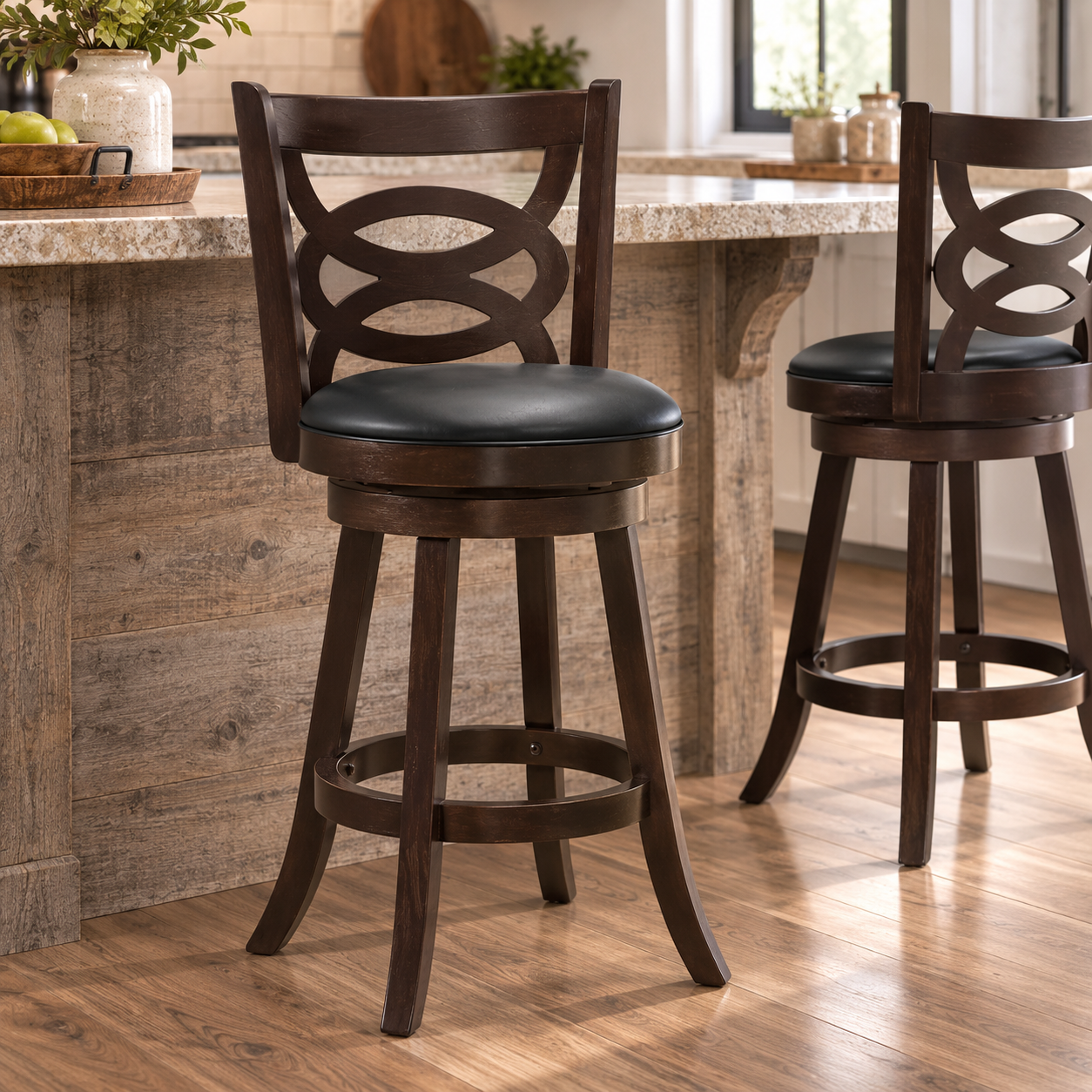 Calecita Wood Swivel Bar Chair Cappuccino (Set of 2)