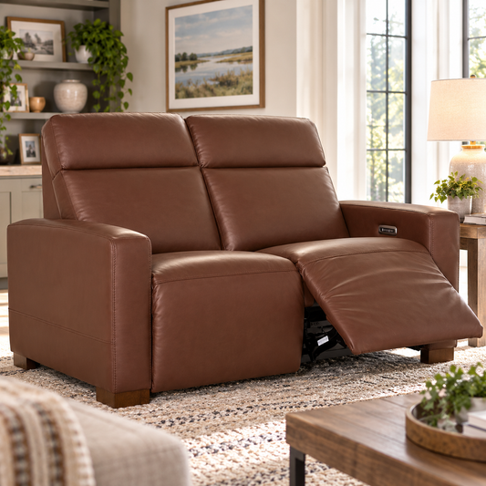 Acadia Leather Power Reclining Loveseat w/ Headrest