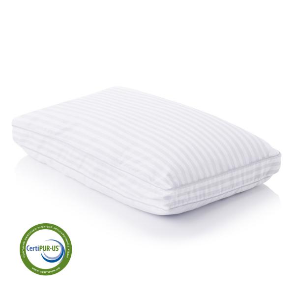 White pillow with CertiPUR-US logo on a white background