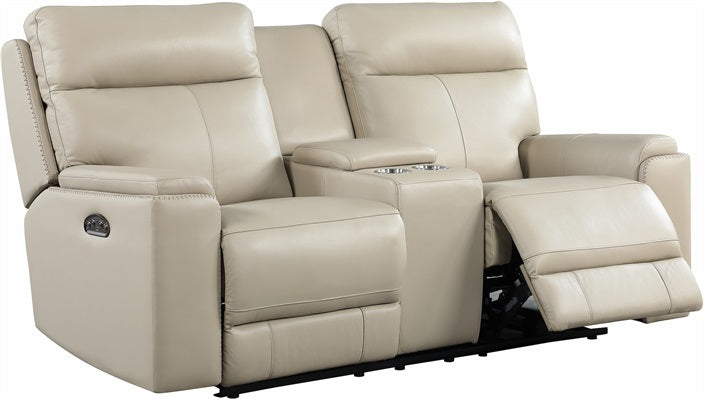 Bryant Power Console Loveseat in Taupe leather by Leather Italia