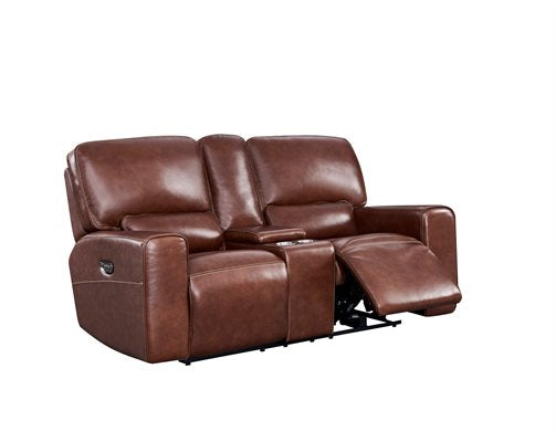 Broadway Power Console Loveseat in Brown leather by Leather Italia