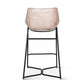 Bar stool with beige cushioned seat and black metal frame on a white background