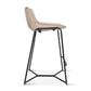 Bar stool with beige seat and black metal frame on a white background