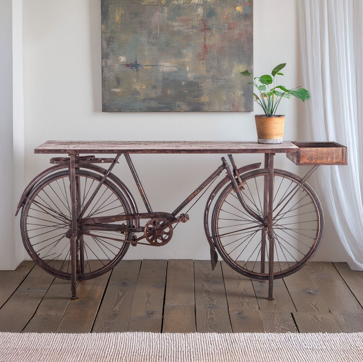 Industrial Teak 71" Bicycle Console Table