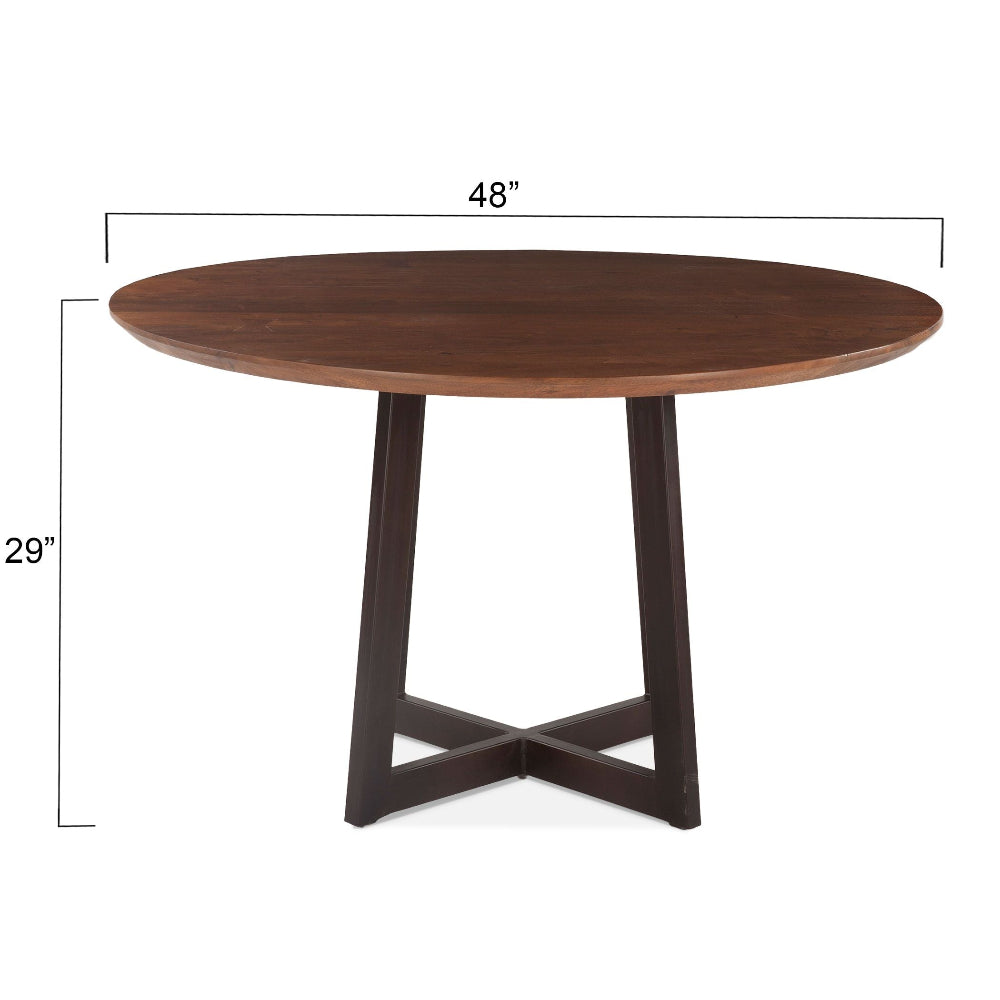 Round wooden table with dimensions on a white background