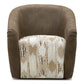 Brown armchair with patterned cushion on a white background