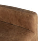Close-up of a brown leather armchair corner on a white background