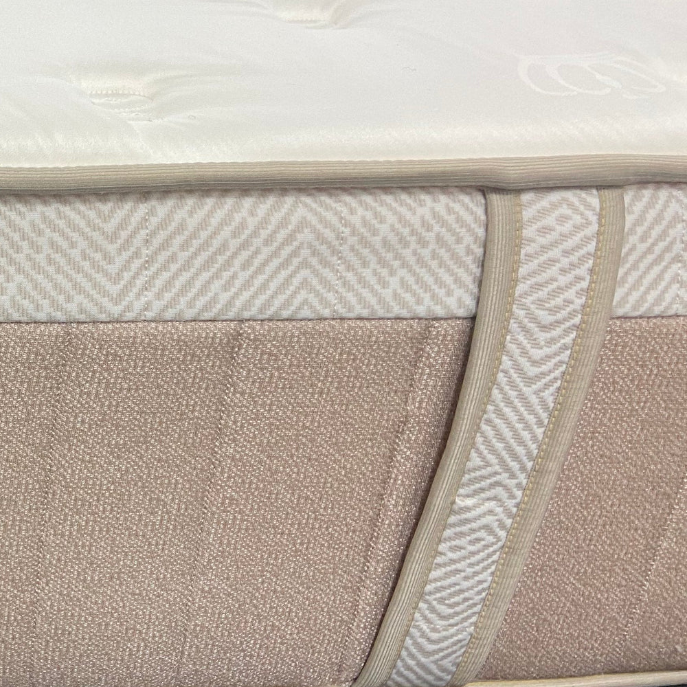 Close-up of a mattress with quilted surface and zipper detail