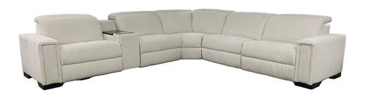 White sectional sofa in a showroom setting